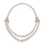 A FINE ANTIQUE TWO ROW DIAMOND RIVIERE NECKLACE in yellow gold and silver, comprising two rows of