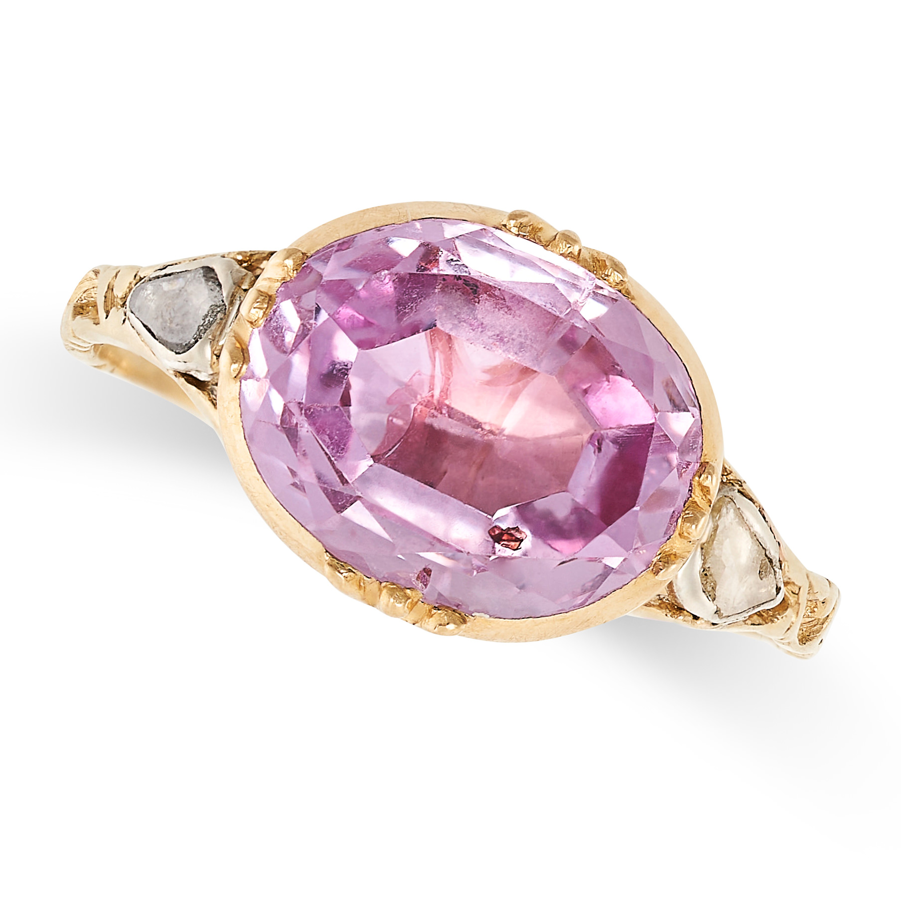 A PINK TOPAZ AND DIAMOND DRESS RING, 19TH CENTURY AND LATER in yellow gold and silver, later