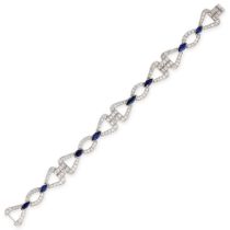 A SAPPHIRE AND DIAMOND BRACELET in platinum, the oval and triangular open links set with old and