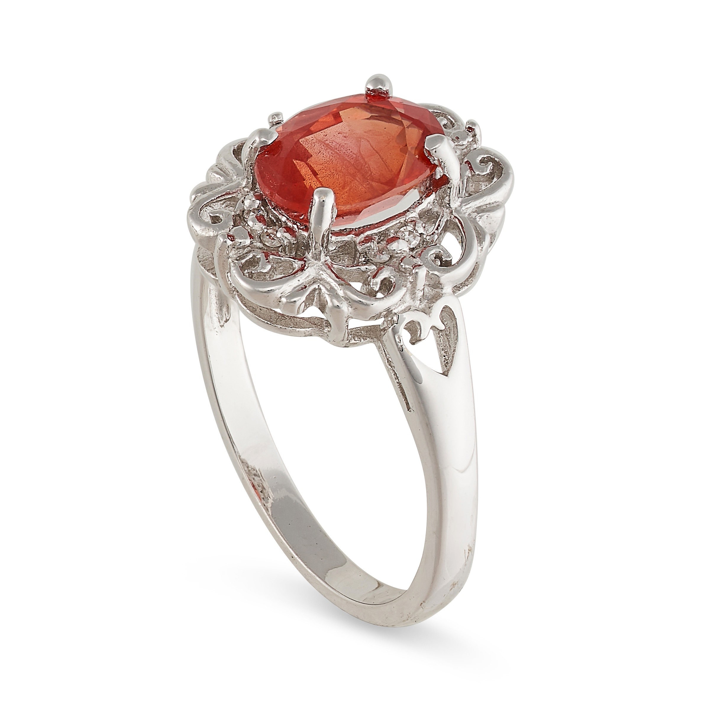 AN ORANGE SAPPHIRE AND DIAMOND RING in 18ct white gold, set with an oval cut orange sapphire of 1.70 - Image 2 of 2