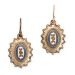A PAIR OF ANTIQUE ENAMEL DROP EARRINGS in the Etruscan revival manner, the oval bodies with stylised
