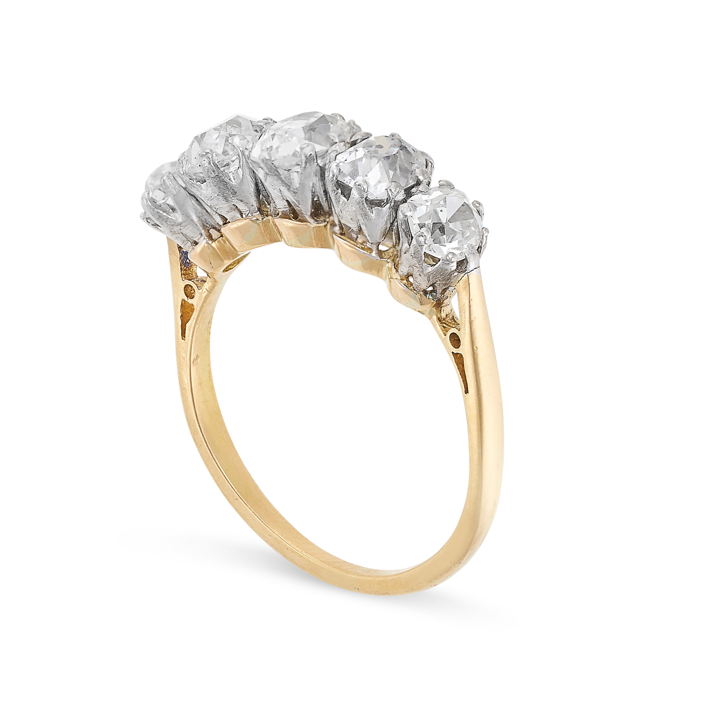 A DIAMOND FIVE STONE RING in 18ct yellow gold, set with five old cut diamonds all totalling 1.6-1. - Image 2 of 2