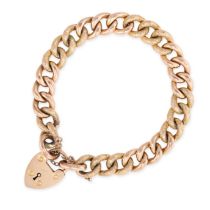 AN ANTIQUE CURB LINK BRACELET in 9ct rose gold, comprising a row of alternating groups of plain