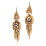 A PAIR OF ANTIQUE PEARL AND ENAMEL TASSEL EARRINGS, 19TH CENTURY in yellow gold, in the Etruscan