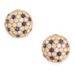 CARTIER, A PAIR OF SAPPHIRE AND DIAMOND PANTHERE CLIP EARRINGS in 18ct yellow gold, the spherical