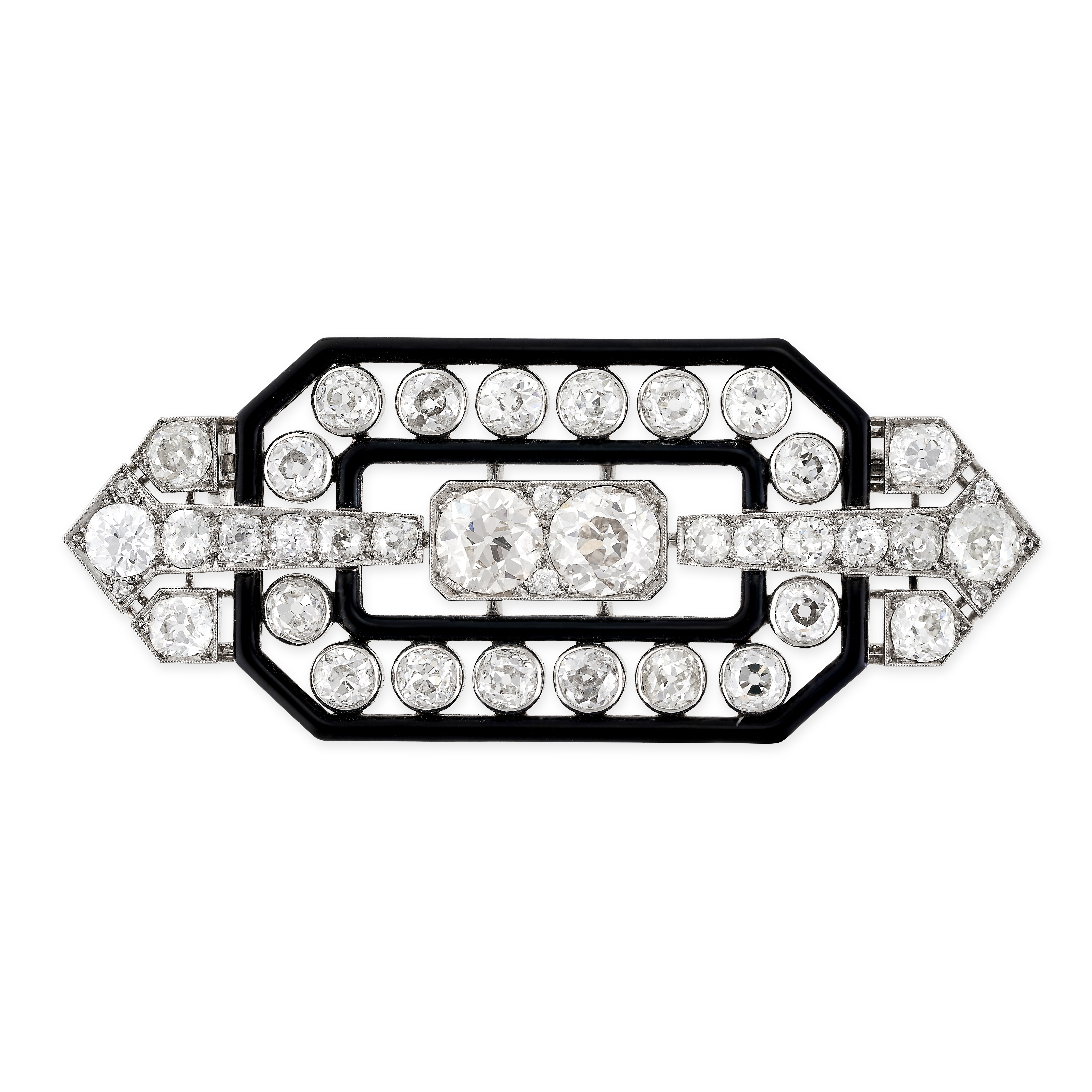 BOUCHERON, AN EXCEPTIONAL ANTIQUE ART DECO DIAMOND AND ENAMEL BROOCH in platinum and 18ct white