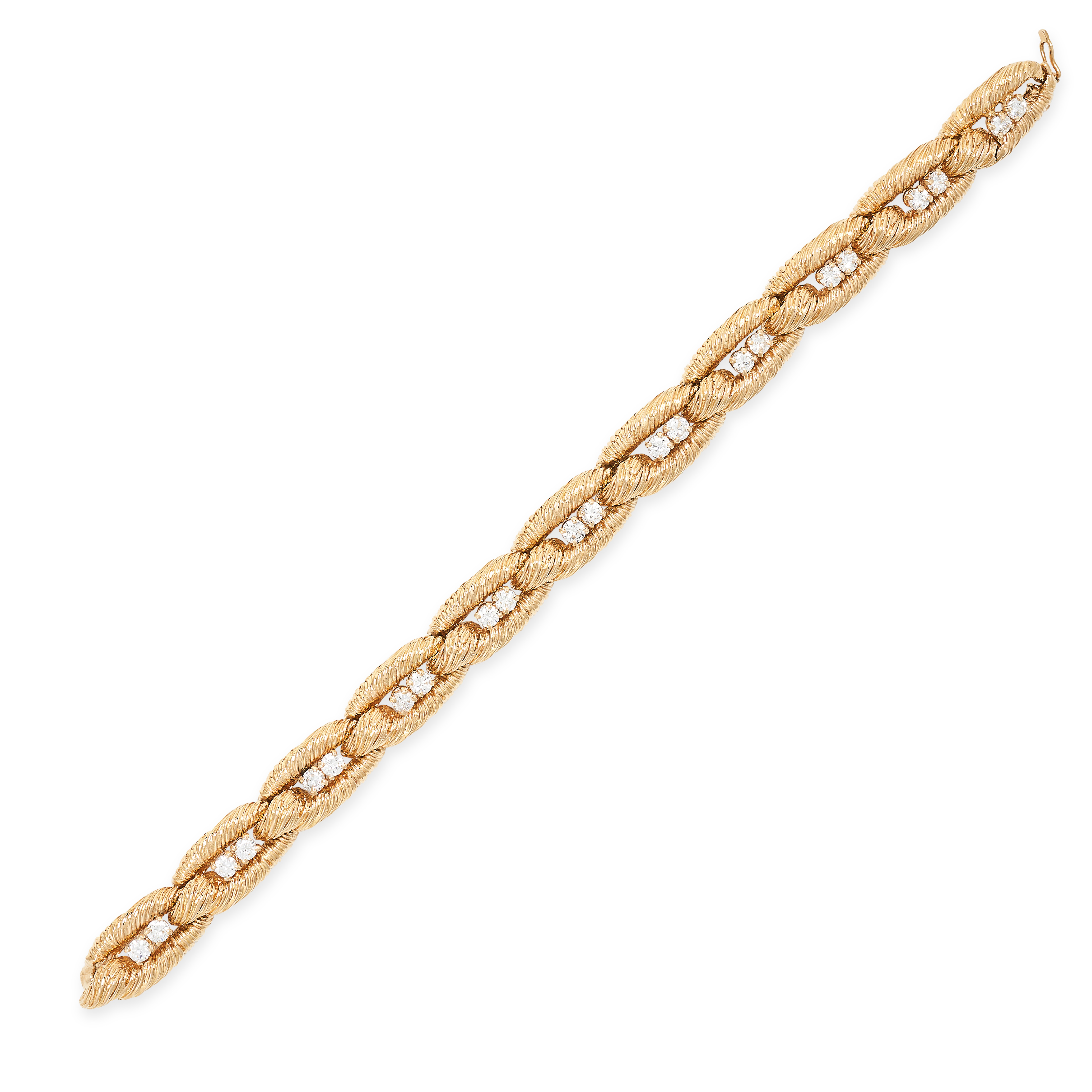 CARTIER, A VINTAGE DIAMOND BRACELET in 18ct yellow gold, the textured links set with pairs of - Image 2 of 2