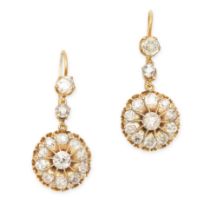 A PAIR OF ANTIQUE DIAMOND DROP EARRINGS, 19TH CENTURY in yellow gold, each set with two old cut