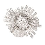 A FINE VINTAGE DIAMOND BROOCH AND CLIP EARRINGS SUITE the brooch set to the centre with two