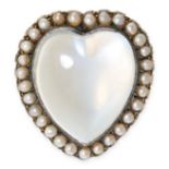 AN ANTIQUE MOONSTONE AND PEARL SWEETHEART BROOCH, 19TH CENTURY in yellow gold and silver, set with a