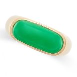 A JADEITE JADE RING in 14ct yellow gold, set with piece of polished jadeite jade, full British