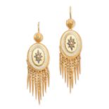 A PAIR OF FINE ANTIQUE PEARL AND ENAMEL TASSEL EARRINGS, 19TH CENTURY in yellow gold, in the