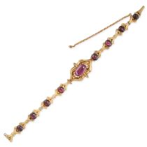 AN ANTIQUE GARNET MOURNING LOCKET BRACELET, 19TH CENTURY in yellow gold, the body formed of a series