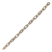 AN ANTIQUE NATURAL PEARL AND DIAMOND BRACELET in yellow gold and silver, set with five pearls of 5.