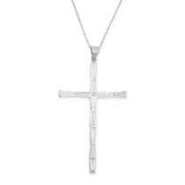 A DIAMOND CROSS PENDANT AND CHAIN in platinum, the cross pendant set with tapered baguette cut