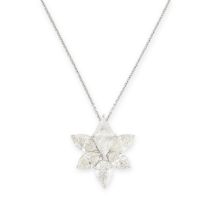 A DIAMOND CLUSTER PENDANT NECKLACE the pendant comprising a cluster of trillion, marquise and pear