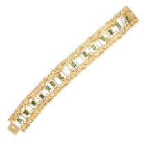 A VINTAGE MODERNIST GREEN TOURMALINE BRACELET AND RING SUITE in 14ct yellow gold, each in