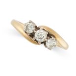 NO RESERVE - A DIAMOND THREE STONE RING in 18ct yellow gold, set with a trio of graduated round