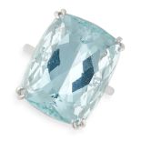 NO RESERVE - AN AQUAMARINE COCKTAIL RING in white gold, set with a large cushion cut aquamarine of
