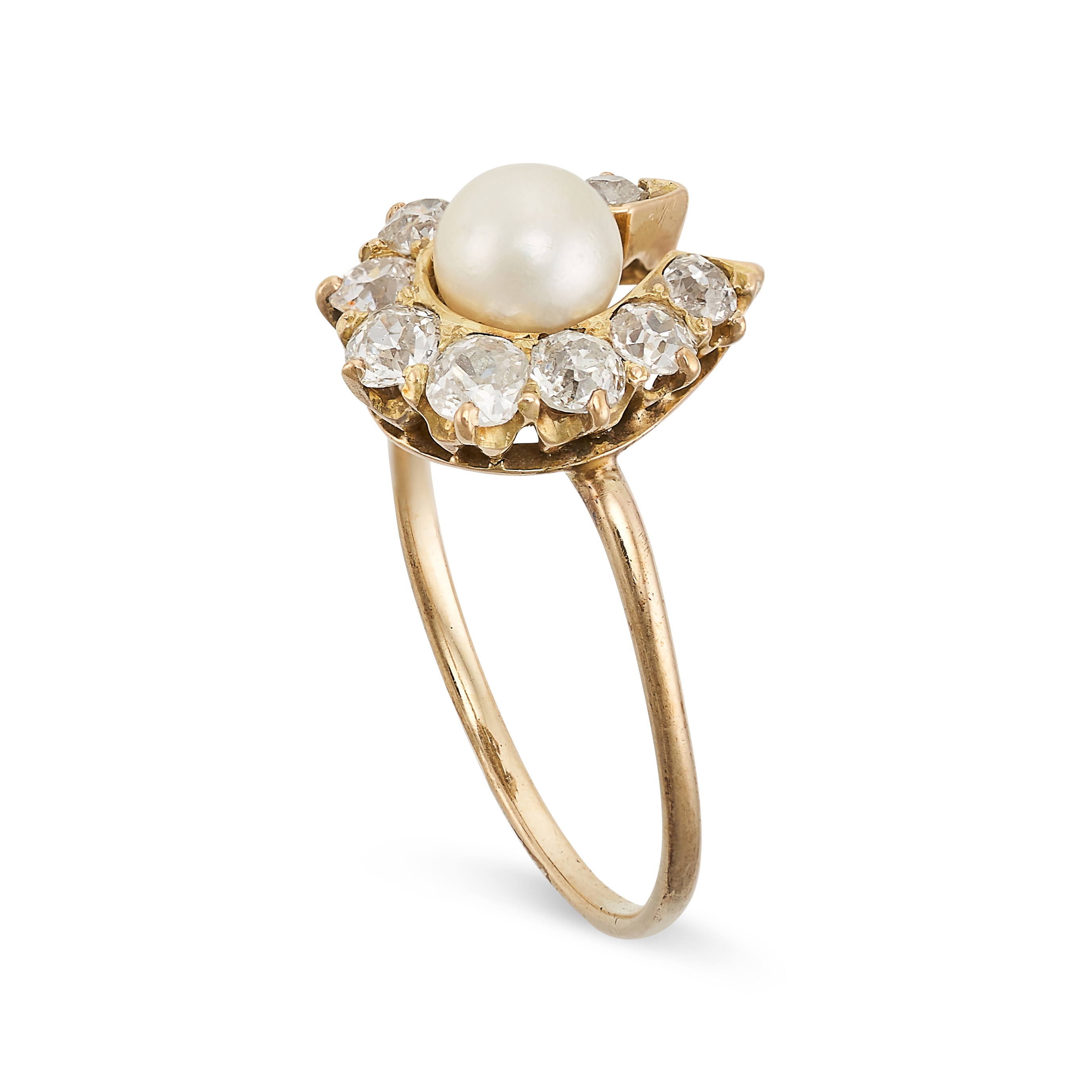 A DIAMOND AND PEARL HORSESHOE RING in yellow gold, comprising a horseshoe motif set with old cut - Image 2 of 2