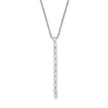 A DIAMOND PENDANT NECKLACE in 18ct white gold, the pendant set with a row of eleven round