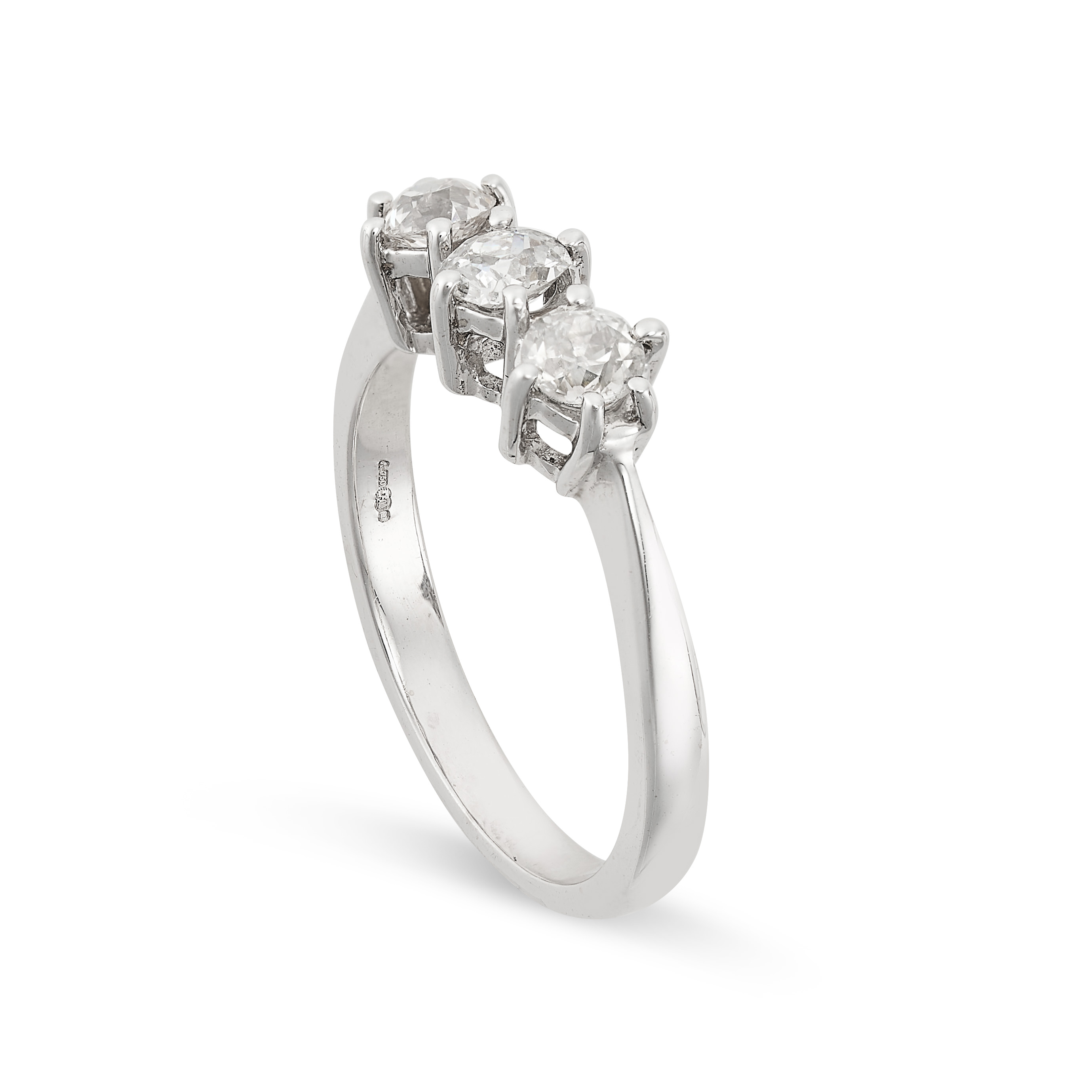 A DIAMOND THREE STONE RING in 18ct white gold, set with three old cut diamonds all totalling 0.6-0.7 - Image 2 of 2