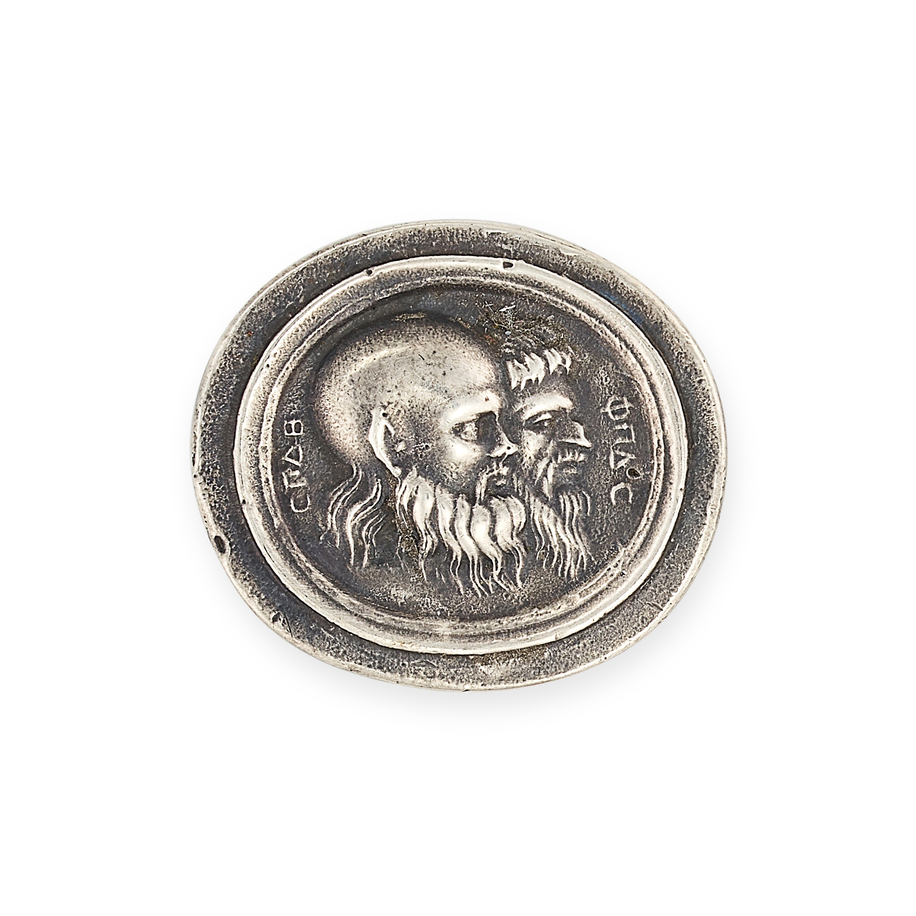 NO RESERVE - A SILVER CAMEO depicting an intaglio depicting Silenus and Pan, 2.1cm, 6.9g.