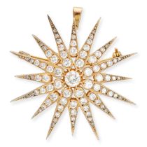 A STAR PENDANT / BROOCH AND EARRINGS SUITE in yellow gold, comprising a brooch/pendant and pair of