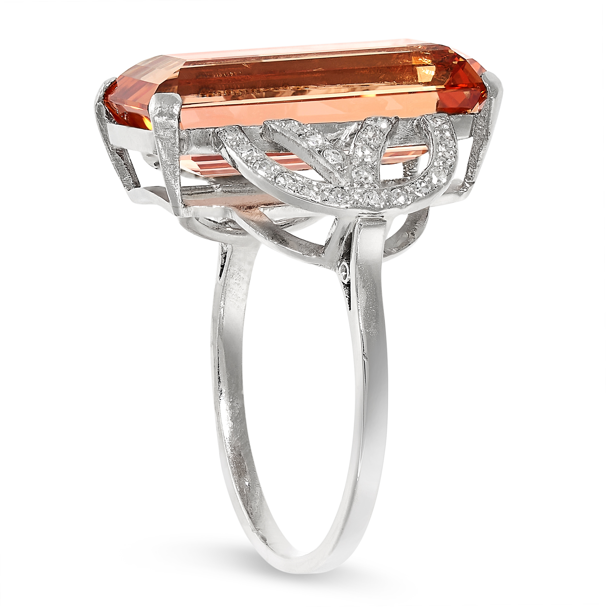 AN IMPERIAL TOPAZ AND DIAMOND RING set with an octagonal cut orange topaz of 9.55 carats accented by - Image 2 of 2