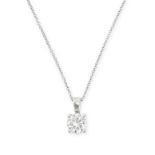 A SOLITAIRE DIAMOND PENDANT AND CHAIN in 18ct white gold, the pendant set with a round brilliant cut