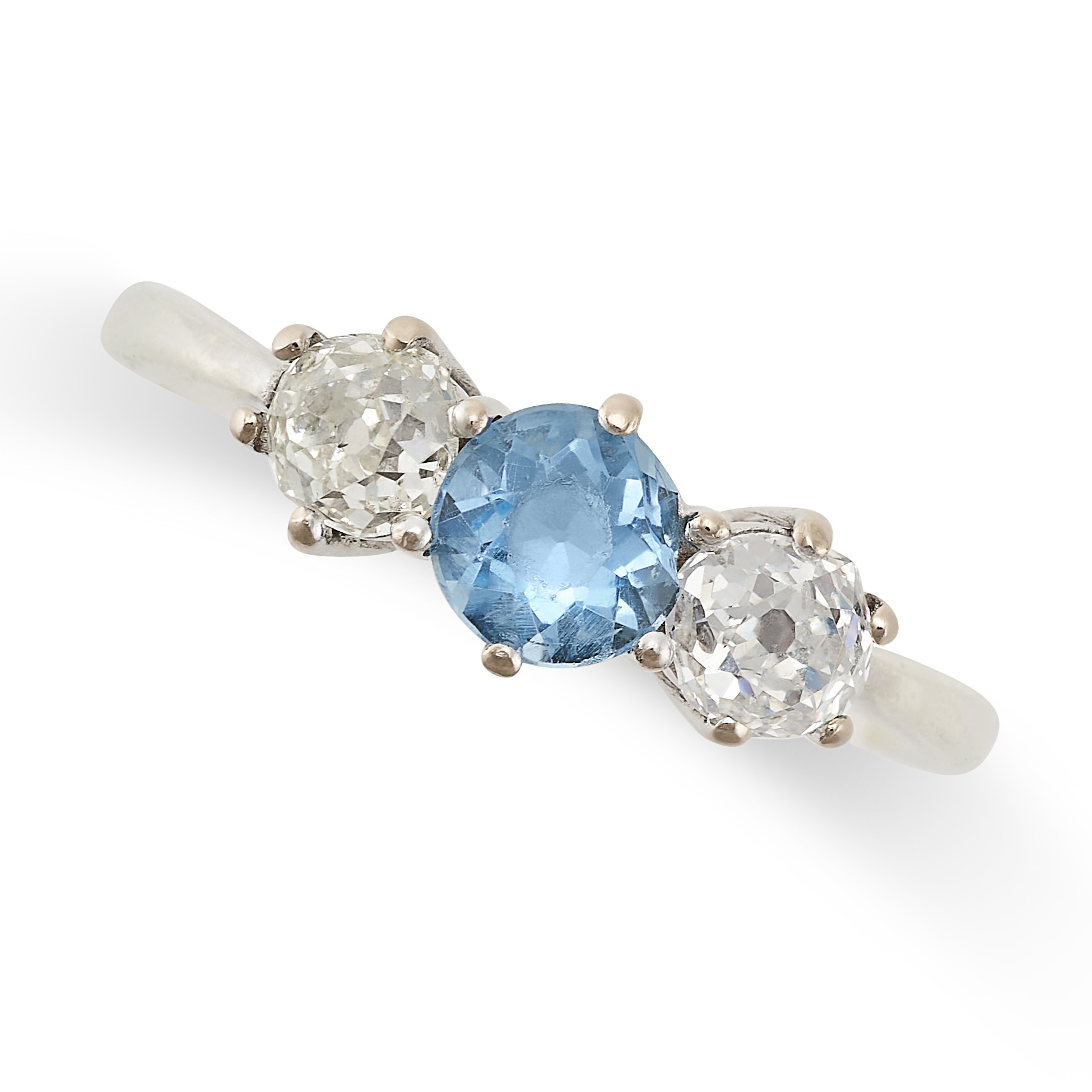 A DIAMOND AND BLUE PASTE RING in 9ct yellow gold, set with a round cut blue paste gemstone between
