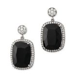 A PAIR OF ONYX AND DIAMOND EARRINGS each comprising a faceted onyx in a border of round brilliant