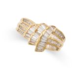 A DIAMOND DRESS RING in 18ct yellow gold, set with baguette and tapered baguette cut diamonds,