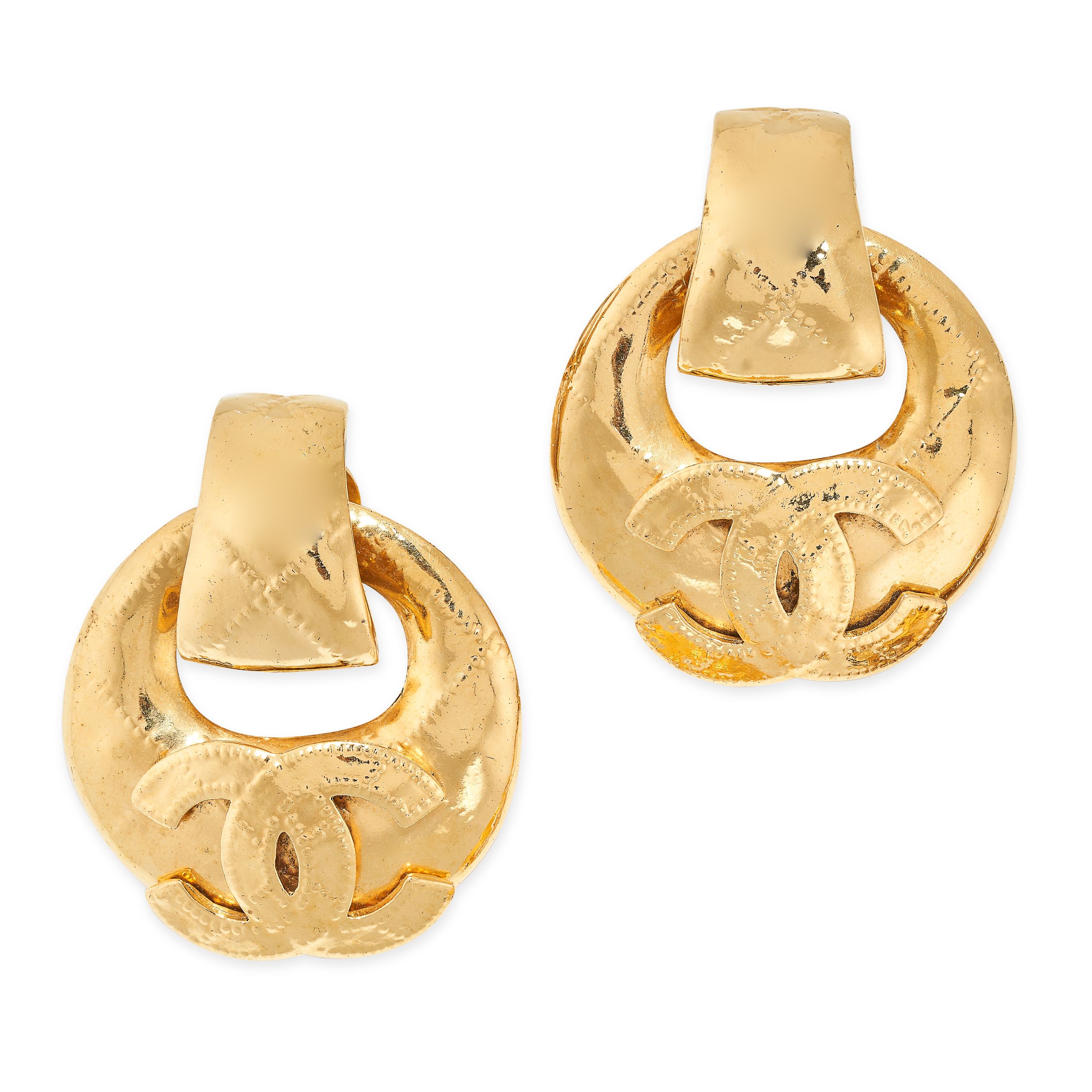 CHANEL, A PAIR OF VINTAGE CC HOOP EARRINGS each in quilted design with two interlocking C motifs, - Image 2 of 3