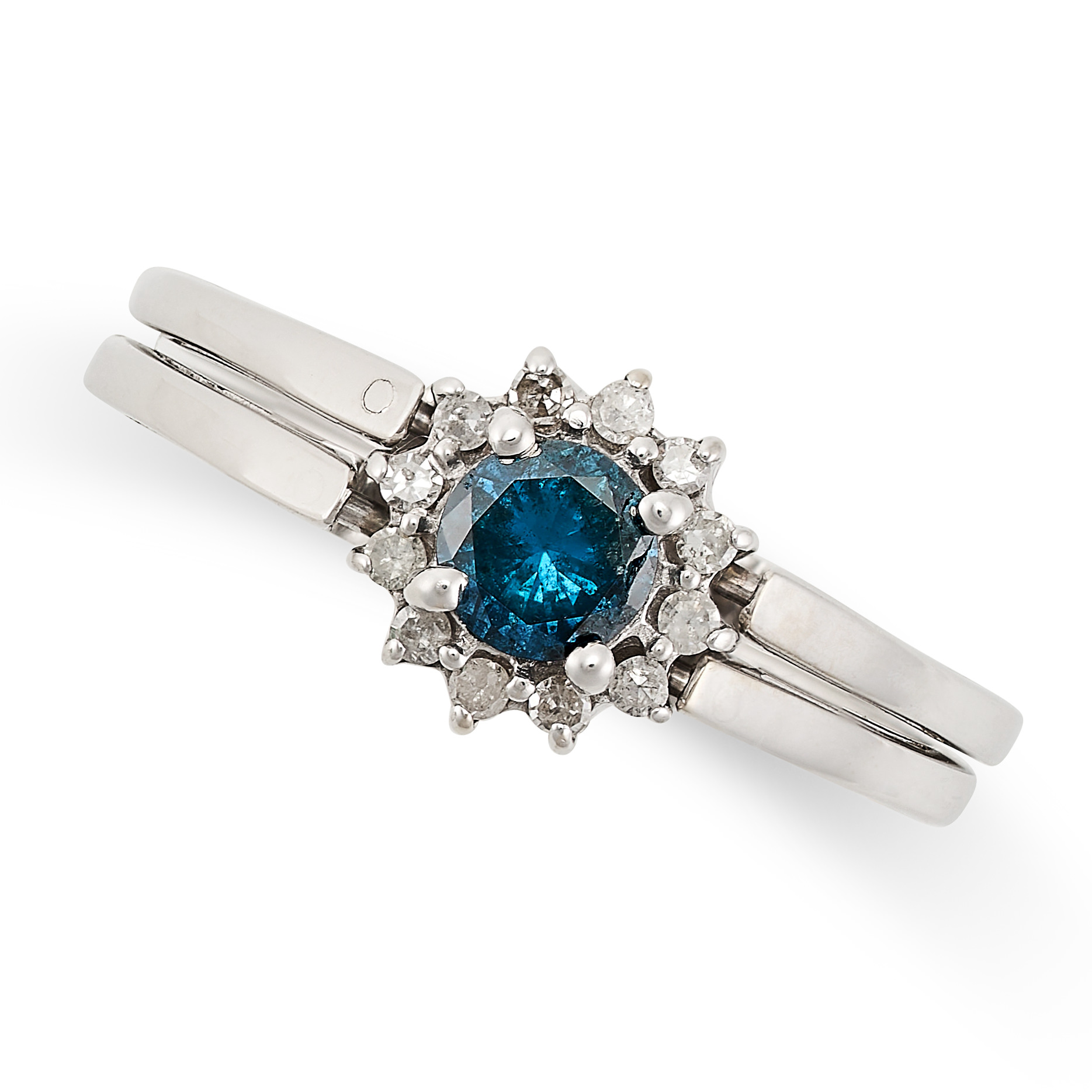 A REVERSIBLE BLUE DIAMOND AND DIAMOND RING in 14ct white gold, the hinged band reversible to show - Image 2 of 2