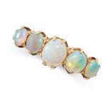 ANTIQUE OPAL RING in 18ct yellow gold, set with five graduated cabochon opals, British Hallmarks for