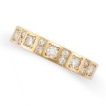 A DIAMOND BAND RING in 18ct yellow gold, set with a row of round brilliant cut diamonds,