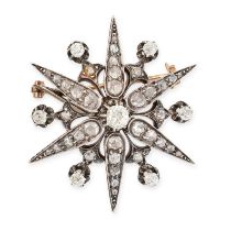 AN ANTIQUE DIAMOND STAR BROOCH designed as a six rayed star, set with old cut and rose cut diamonds,