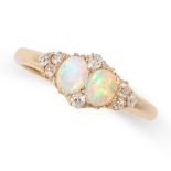 AN ANTIQUE OPAL AND DIAMOND RING, 19TH CENTURY in 18ct yellow gold, set with two cabochon opals