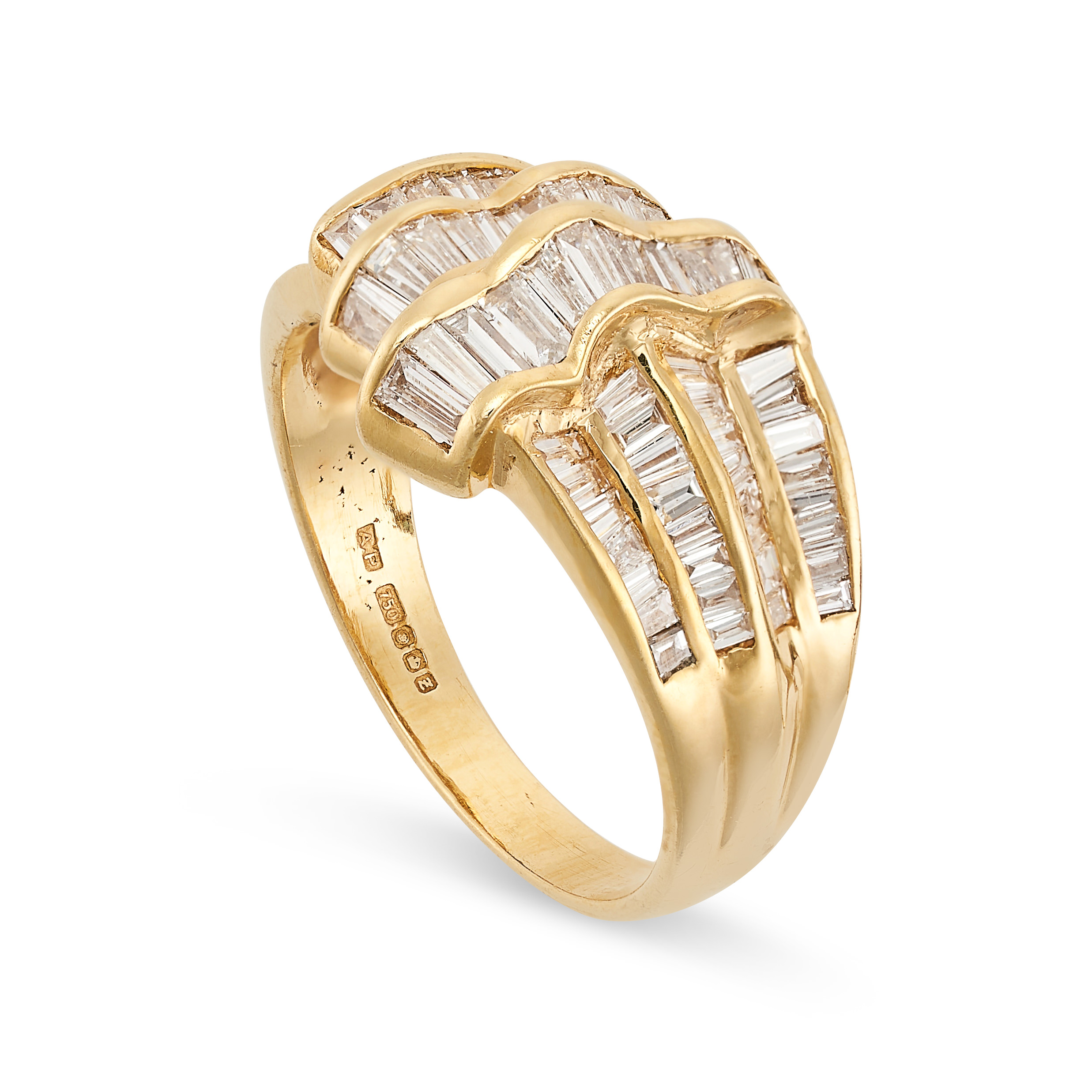 A DIAMOND DRESS RING in 18ct yellow gold, set with baguette and tapered baguette cut diamonds, - Image 2 of 2