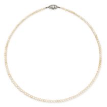 A NATURAL SALTWATER PEARL AND DIAMOND NECKLACE comprising a single row of natural saltwater pearls