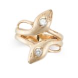 A DIAMOND SNAKE RING designed as two snakes coiled around themselves, the heads each set with a