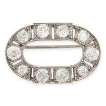 AN ANTIQUE DIAMOND BROOCH designed as an open oval, set with ten old cut diamonds all totalling 3.0-