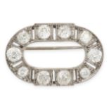 AN ANTIQUE DIAMOND BROOCH designed as an open oval, set with ten old cut diamonds all totalling 3.0-