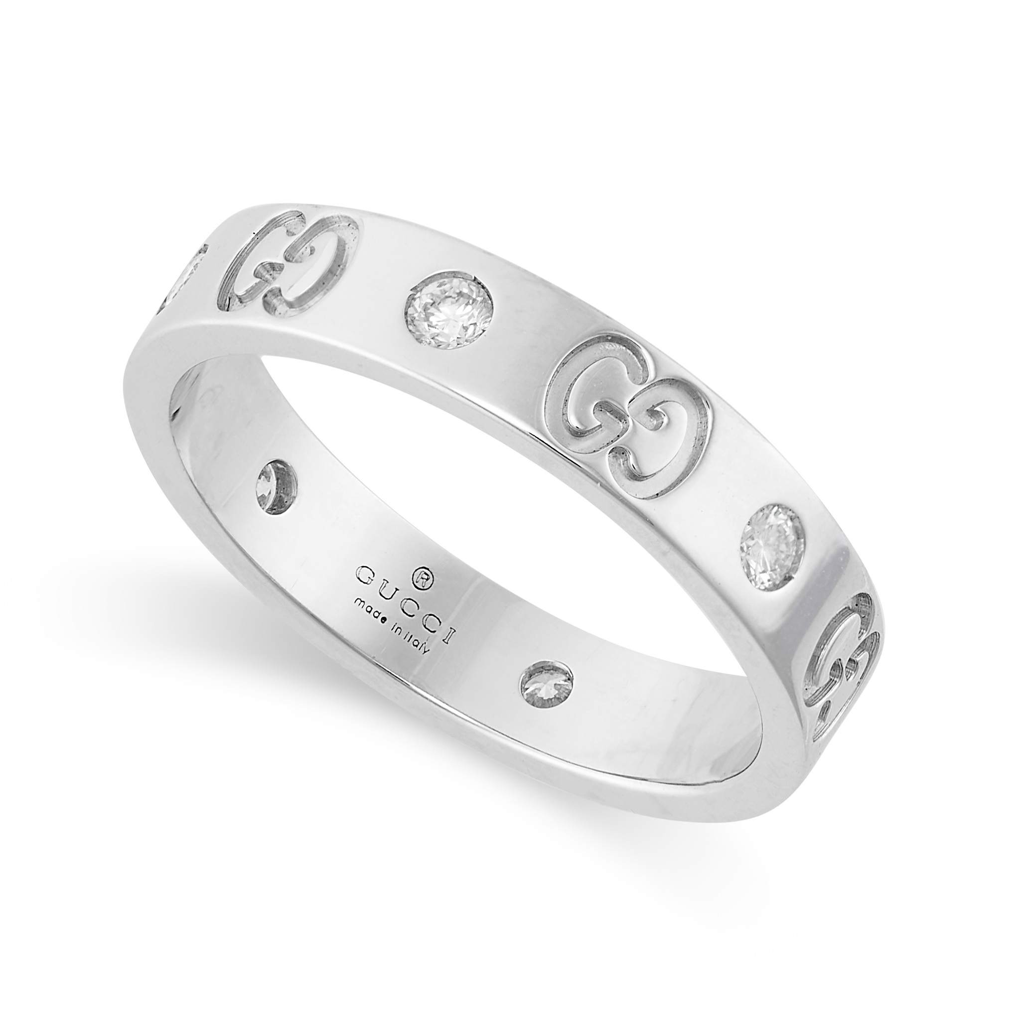 GUCCI, A DIAMOND MONOGRAM RING in 18ct white gold, set with alternating round brilliant cut diamonds - Image 2 of 2