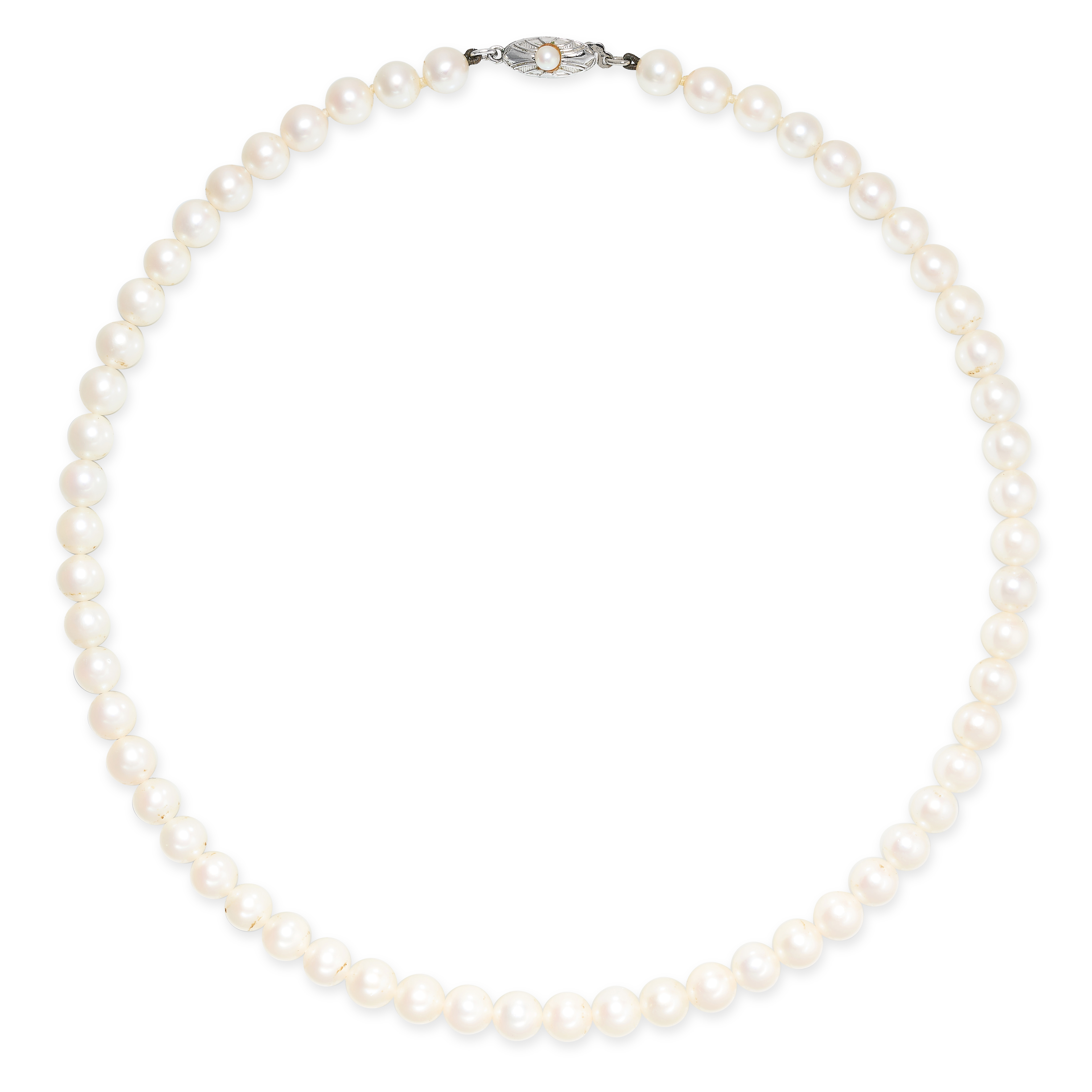 NO RESERVE - MIKIMOTO, A VINTAGE PEARL NECKLACE comprising a single row of pearls of 6.5mm, the