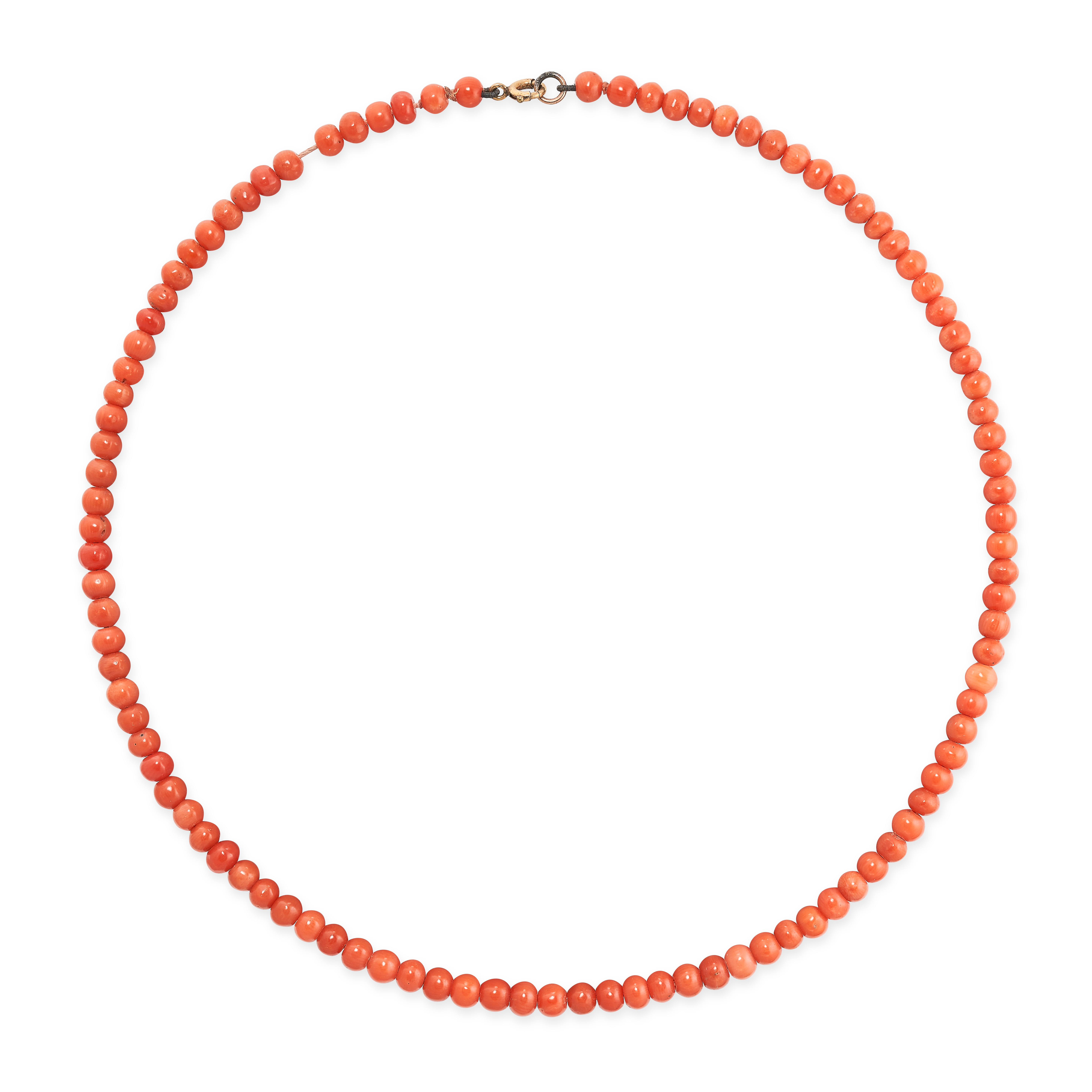 NO RESERVE - A CORAL BEAD NECKLACE comprising a single row of polished coral beads, no assay