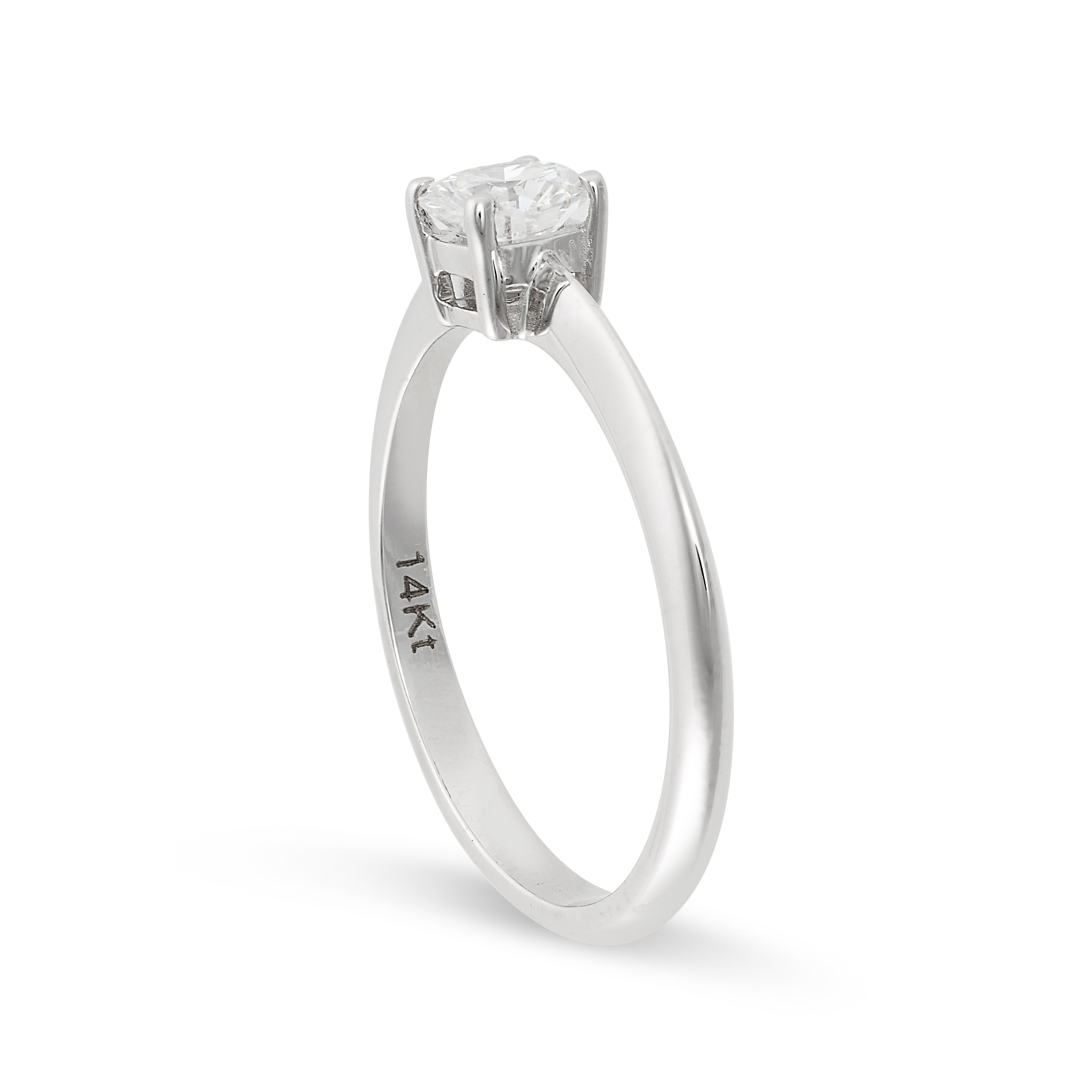 A SOLITAIRE DIAMOND RING set with a round brilliant cut diamond of 0.50 carats, stamped 14kt, size M - Image 2 of 2