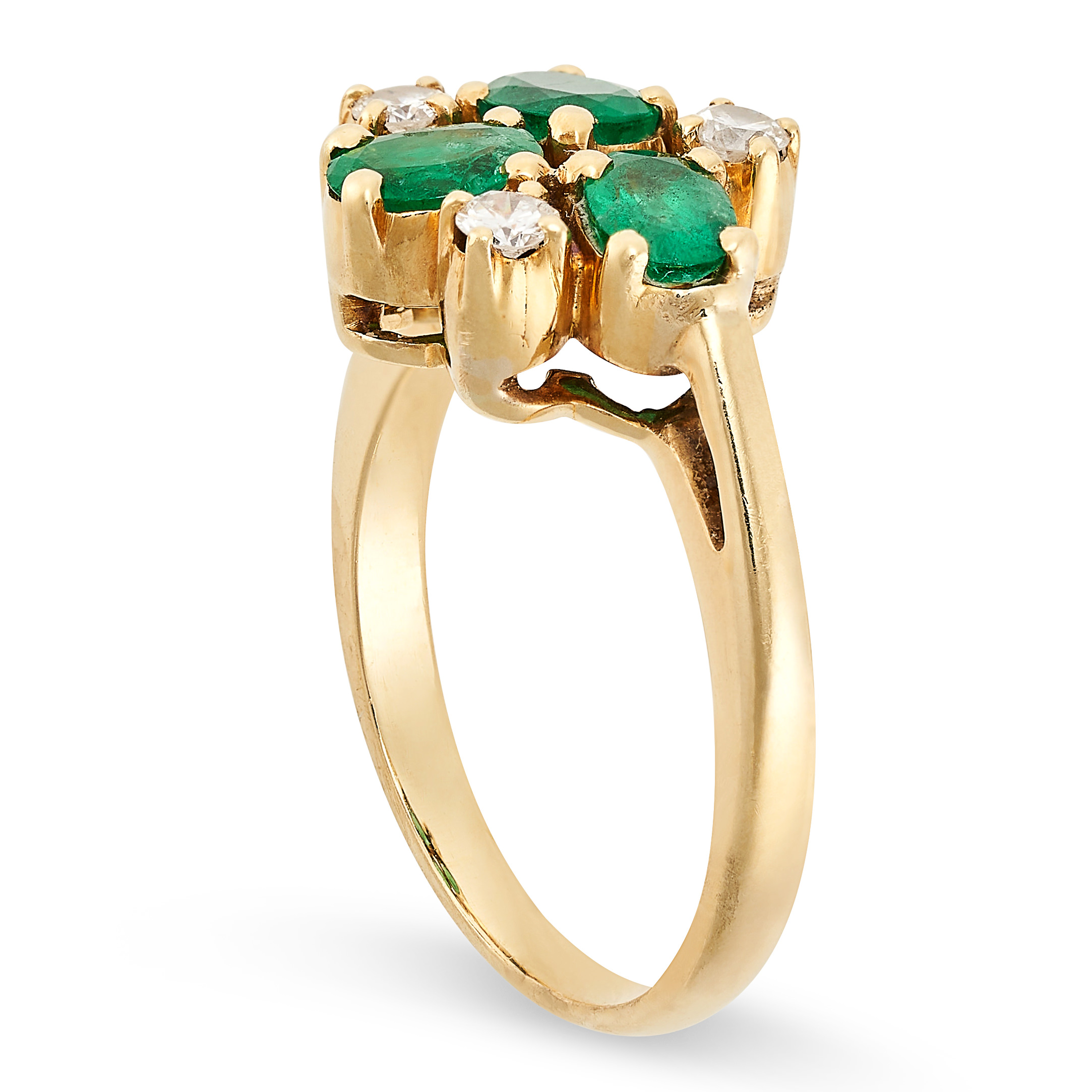 AN EMERALD AND DIAMOND RING set with three oval cut emeralds and three round brilliant cut diamonds, - Image 2 of 2
