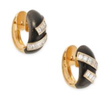 A PAIR OF DIAMOND CLIP EARRINGS in 18ct yellow gold, designed as hoops, the faces comprising